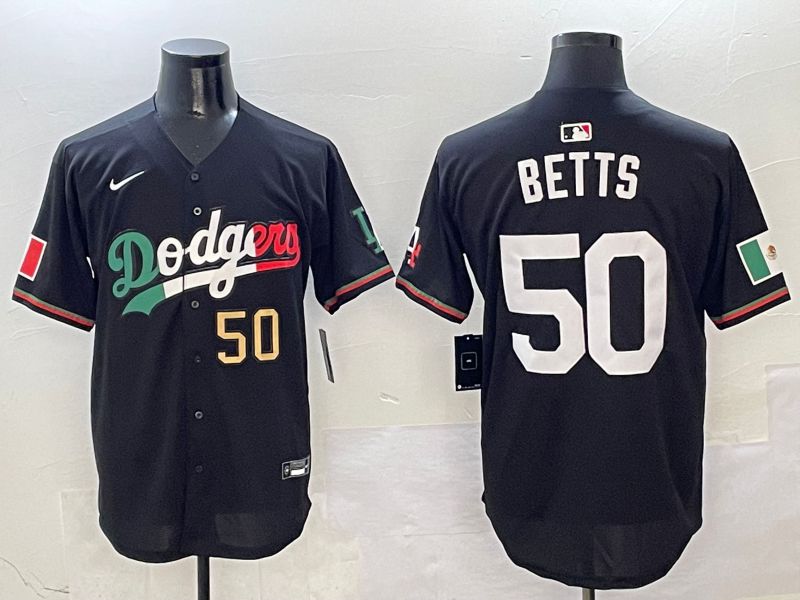 Men Los Angeles Dodgers 50 Betts Black Mexico Nike 2025 MLB Jersey style 3